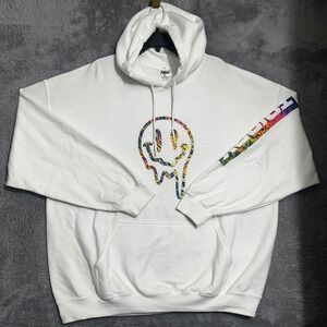 Popular Poison Trippy Hoodie Mens 2XL White Melting Smiley Face Graphic Sweatshi